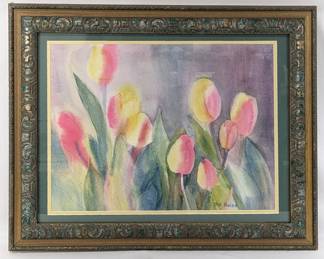 #111 • Jan Hulen: Signed Tulips Watercolor, Framed