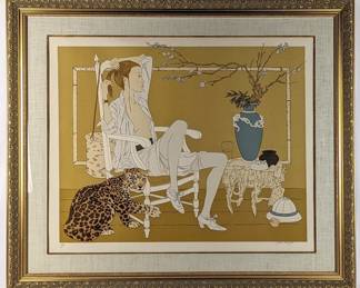 #89 • Philippe Henri Noyer: "Maud" LE Signed Serigraph #21/225, Framed - Lady with Leopard
