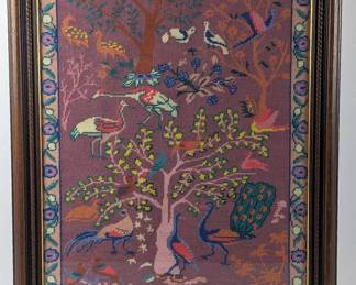 #47 • Vintage Birds Needlepoint Tapestry Fire Screen - Standing Frame
