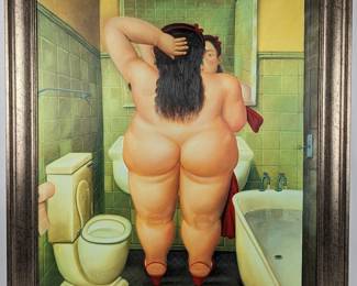 #50 • Fernando Botero: "The Bath" Embellished Canvas Print in Frame
