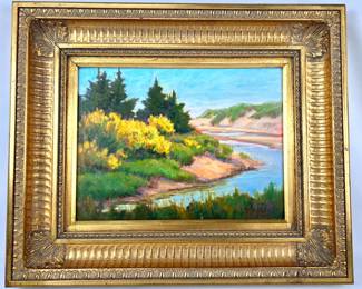 #42 • Carrie Ballard: "Broomweed" Colorful Signed Framed Oil-on-Board Impressionistic Landscape

