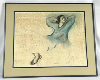#84 • Framed Print: Native Woman in a Blue Smock - In The Style of R.C. Gorman
