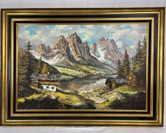 #76 • Large Framed Original Alpine Landscape - Oil-on-Canvas

