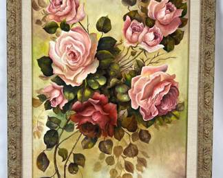 #39 • Roses Still Life - Mid-Century Framed Signed Oil on Canvas
