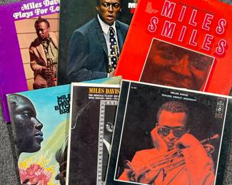 (6PC) MILES DAVIS VINYL RECORDS | Including; Miles Davis Plays For Lovers (PR 7352), My Funny Valentine (CL 2306), Miles Smiles (CL 2601), 'Round About Midnight (CL 949), Birth of The Cool (TT 1974), Bitches Brew (GP 26).