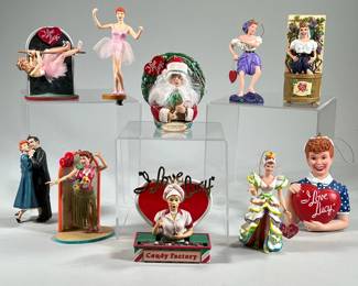 (10PC) I LOVE LUCY ORNAMENTS | Commemorative Christmas ornaments, including Episode #88 Ricky's Hawaiian Vacation; Christmas Show; 50th Anniversary; Candy Factory; The Ballet; and others.
