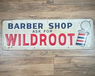 BARBER SHOP SIGN | Embossed blue and red colored lettering, barber pole. W-65 AM Sign Co., Lynchburg. Va., 10-58. 
