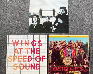 (3PC) THE BEATLES & PAUL MCCARTNEY VINYL RECORDS | Including; The Beatles Sgt. Peppers Lonely Hearts Club Band (SMAS 2653), Paul McCartney & The Wings London Town (SW-11777), and Paul McCartney & The Wings Wings at The Speed of Sound (SW-11525)