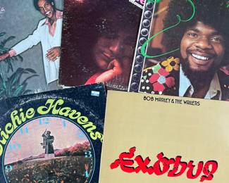(5PC) BOB MARLEY & OTHER VINYL RECORDS | Including; Bob Marley & The Wailer Exodus (90034-1), Richie Havens Alarm Clock (SFS 6005), Billy Preston Music is My Life (SP 3516), Leslie West Mountain (4500), and Johnny Bristol Bristol's Creme (SD 18197)
