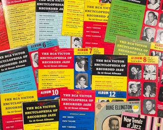 (15PC) RCA ENCYCLOPEDIA OF RECORDED JAZZ & MORE VINYL RECORDS | Including; all 12 volumes of The RCA Victor Encyclopedia of Recorded Jazz, Duke Ellington Spotlite EP (B-1683), New Trends of Jaz EP Vol. 7 (XP 8026), and Sidney Bechet Jazz Classics Vol. 1 (LP 7002).
