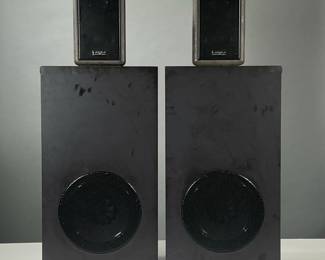 (4PC) ENSEMBLE SPEAKER SET | Ensemble by Henry Closs Cambridge sound works, two speaker and two sub woofers. - l. 21 x w. 12 x h. 5 in (largest)
