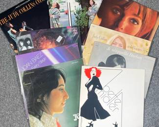 (9PC) JULY COLLINS & OTHER VINYL | Vinyl record albums, including: The Judy Collins Concert (EKS-7280), So Early in the Spring (8E-6002), Fifth Album (EKL-300), and Wildflowers (EKS-74012); plus Wet by Barbara Streisand (FC 36258) and Je m'appelle Barbra (CS 9347); Joan Baez From Every Stage (SP3704) and Joan (CSD 79240); and Bette Midler (SD 7270)