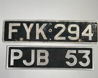 (2PC) VINTAGE EUROPEAN LICENSE PLATES | Pair of vintage European number plates. -  l. 21 x w. 5 in
