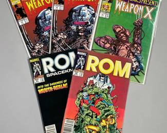 (5PC) WEAPON X & ROM COMIC COLLECTION | Including:
"Rom" Sept. Edition 58
"Rom Spaceknight" Dec. Edition 61
"Weapon X" Edition 75
2 Copies of "Weapon X" Edition 79
