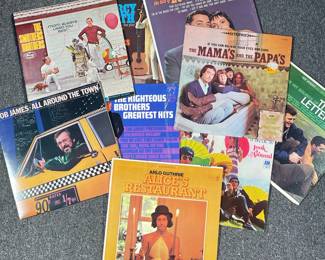 (9PC) MIXED 60S VINYL RECORDS | 60s Vinyl records including; If You Can Believe Your Eyes and Ears The Mama's and the Papa's (DS 50006), Percy Faith & His Orchestra play Great Folk Themes (CS 8908), The Smothers Brothers Mom Always Liked You Best! (MG 21051), Bob James All Around the Town (C2X 36786), the hits of Louis & Keely (SM-1531), Sergio Mendes & Brasil '66 Look Around (SP 4137), The Righteous Brothers Greatest Hits (V6-5020), The Hit Sounds of The Lettermen (ST 2359), and Arlo Guthrie Alice's Restaurant (RS 6267).