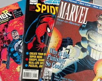 (3PC) MARVEL COMICS MAGAZINES | Including; Marvel Year-in-Review '92, Spider-Man Magazine Fabulous First Issue, and The Punisher Anniversary Magazine A Marvel Age Special. 