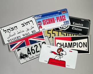 (8PC) U.S. VANITY LICENSE PLATE | Assorted vanity plates including; the Historic NJ plate, Snoopy, the flag of Great Britain, and many more! - l. 12.25 x w. 6.25 in
