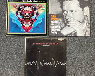 (3PC) AVANT-GARDE VINYL RECORDS | Alternative & Avant-garde vinyl records including; Ravi Shankar & Ali Akbar Khan The Exotic Sitar and Sarod (ST 10497), Dylan Thomas Reading His Complete Recorded Poetry (TC2014) and Auscultation of the Heart (5873 W)