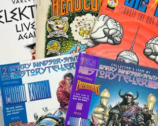 (5PC) LARGE FORMAT COMIC BOOKS & GRAPHIC NOVELS | Including; Vol. 1 & 2 Barry Windsor-Smith Storyteller, The Big Guy and Rusty the Boy Robot No 2, Elektra Lives Again by Miller Varley (hardcover), and R. Crumb's Head Comix.
