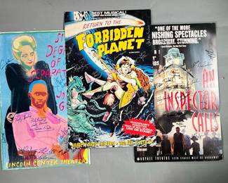 (3PC) [SIGNED] OFF BROADWAY POSTERS | including "An INSPECTOR CALLS" Signed by most of the cast in black sharpie; "RETURN TO THE FORBIDDEN PLANET" signed by most of the cast in silver sharpie; and "SIX DEGREES OF SEPARATION" signed. - w. 14 x h. 22 in
