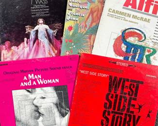 (5PC) ORIGINAL SOUNDTRACK VINYL RECORDS | Including; West Side Story (OS 2070), A Man and A Woman ("Un Homme et Une Femme") (UAS 5147), "Alfie" (56084), Dona Flor and her two husbands (PLD 1011), and Leonard Bernstein's Mass (M2 31008).