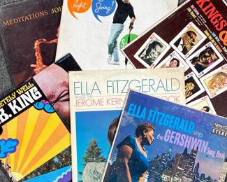 (6PC) JAZZ VINYL RECORDS | Including; Sammy Davis Jr. I Gotta Right to Swing (DL 8981), John Coltrane Meditations (A-9110), B.B. King Completely Well (BLS-6037), Kings & Queens (CXS-260), Ella Fitzgerald Sings the Jerome Kern Song Book (V6-4060), and Ella Fitzgerald Sings the Gershwin Song Book (MGVS-7000).
