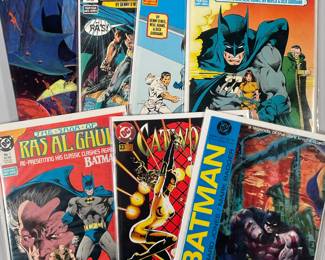 (7PC) BATMAN & RELATED COMIC BOOKS | Including; Batman Jazz Vol. 1 of 3 April 95, Catwoman August 95, The Saga of Ras Al Ghul Volumes 1-4, and hardcover copy if Batman Bride of the Demon by Mike W. Barr