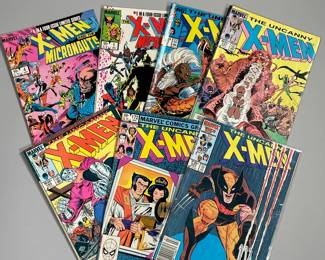 (7PC) THE X-MEN COMIC BOOK COLLECTION | Including:
"The Uncanny X-Men" Aug. Edition 172
"The Uncanny X-Men" July Edition 183
"The Uncanny X-Men" Nov. Edition 187
"The Uncanny X-Men" July Edition 207
"The Uncanny X-Men" Nov. Edition 223
"The X-Men and The Micronauts" Jan. Edition 1
"The X-Men and The Micronauts" April Edition 4
