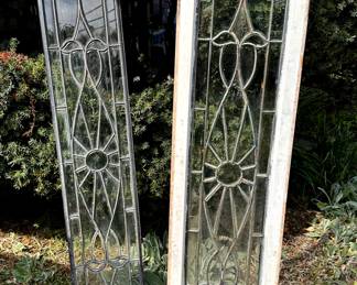 Antique Bevel Glass Windows {framed} 16" X 65" {unframed} 12" X 58"  $600 pair only 