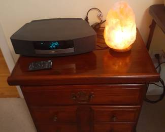 Bose Radio, Rock Lamp and Side Table