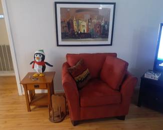 Red Chair, Side Table, Lighted Chilly Willy