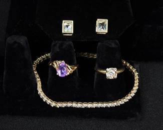1000 4PC Estate 14K Gold Diamond & Amethyst Jewelry