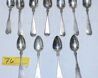 76 11pc. Coin silver spoon grouping