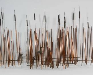 1013 Curtis Jere MCM Crane & Cattail Wall Sculpture