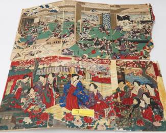 7 2 19C. Japanese triptych woodblock prints