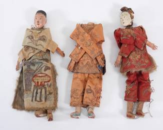 1002 3PC 19C Chinese Carved Wood Dolls