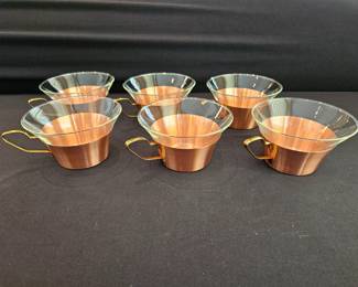 Vtg. Schott & Gen Mainz Copper and Glass Insert Coffee Cups.
