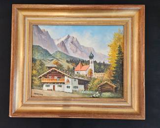 Okreno Winter Swiss Alps Impressionist Signed Oil Painting