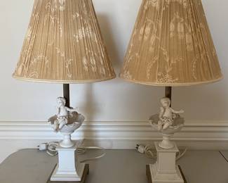 Pair French cherub lamps