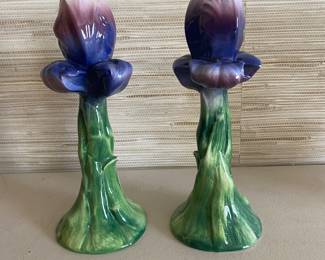 Pair ceramic tulip candlesticks