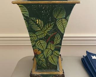 Large painted tin urn