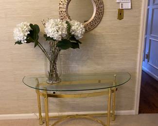 Glass top demilune table