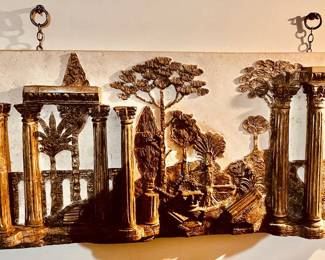 Beyond fabulous!  Vintage heavy and quite detailed wall hanging.  You just got to see how fantastic this art piece is in person.  No joke.  It's breath-taking.  Only $100. 00 simply because we are redecorating.  Resellers grab this ASAP!