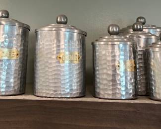 Set of 6-Antique French Aluminum Canisters
