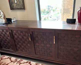 Custom made mahogany cabinet with hydraulic lift for TV (includes tv). 