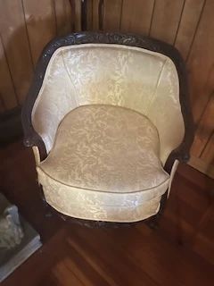 Louis XVI Style Tub Chair in Floral Damask Upholstery
