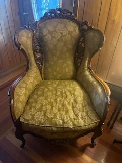 Louis XV Walnut French Carved Wing Chair Vintage