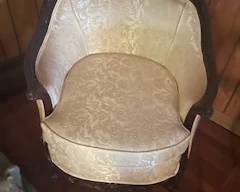 Louis XVI Style Tub Chair in Floral Damask Upholstery