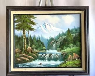 Waterfall & Mountains Painting by Joyce
