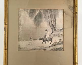Old Man & Child on Buffalo Print in Style of Artist Li T'ang